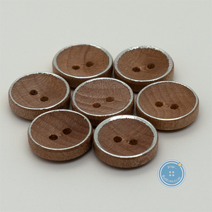 (3 pieces set) 13mm Wooden Button with hand-paint silver rim