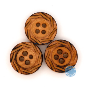 (3 pieces set) 15mm Wooden Button with Burnt Pattern