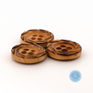 (3 pieces set) 15mm Wooden Button with Burnt Pattern