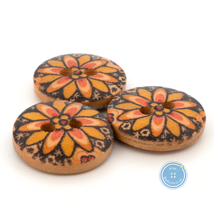 (3 pieces set) 15mm Wooden Button with Print Sunflower
