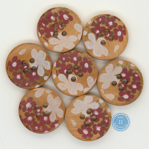 (3 pieces set) 17mm 4hole Wooden Button with Print Pattern