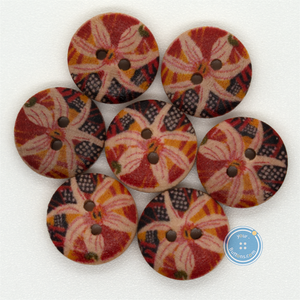 (3 pieces set) 11mm-2hole Wooden Button with Print Pattern