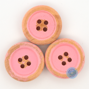 (3 pieces set) 21mm Distressed Pink Wooden Button
