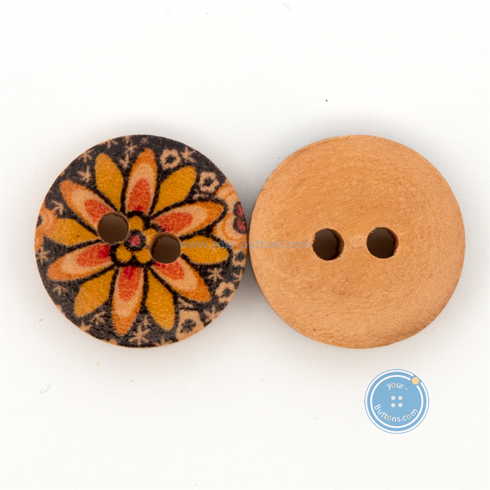 (3 pieces set) 15mm Wooden Button with Print Sunflower