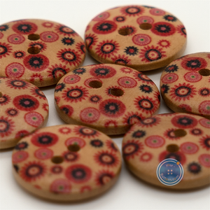 (3 pieces set) 18mm 2hole Wooden Button with Print Pattern