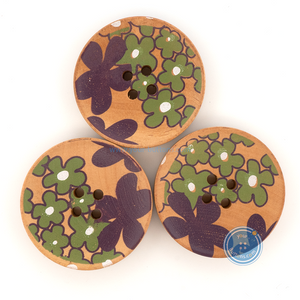 (3 pieces set) 27mm Wooden Button with Print
