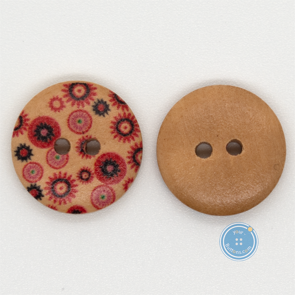 (3 pieces set) 18mm 2hole Wooden Button with Print Pattern