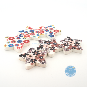 (3 pieces set) 24mm Star Wooden Button with Print