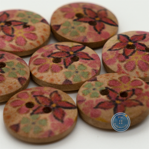 (3 pieces set) 15mm 2hole Wooden Button with Print Pattern