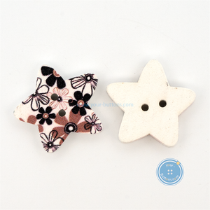 (3 pieces set) 24mm Star Wooden Button with Print