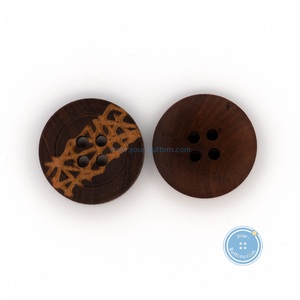 (3 pieces set) 15mm,18mm & 23mm Dark Brown wooden button with laser pattern