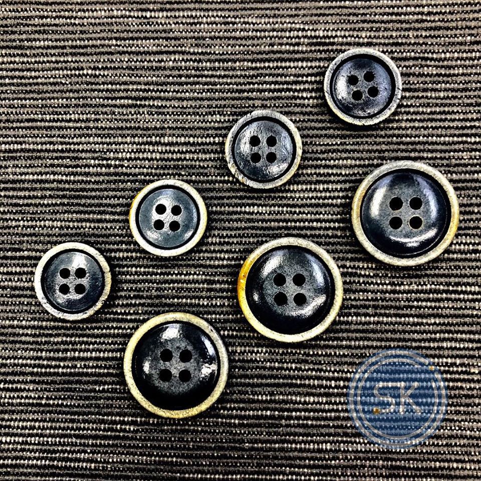 (3 pieces set)15mm & 20mm 4hole bone suit button vintage blue