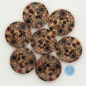 (3 pieces set) 11.5mm & 15mm 2hole Wooden Button with Print Pattern