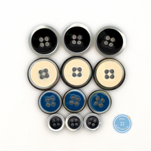 Load image into Gallery viewer, (3 pieces set) 11mm ,15mm &amp; 20mm Epoxy Shell Button (Beige,Black,Blue &amp; Navy)
