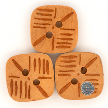 Load image into Gallery viewer, (3 pieces set) 18mm Square Wooden Button with Burnt Pattern

