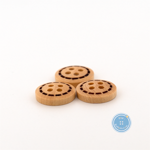(3 pieces set) 11mm Natural Wooden Button with Burnt Pattern