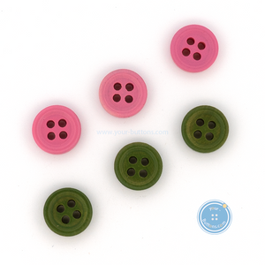 (3 pieces set) 9mm Wooden Button - Green & Pink