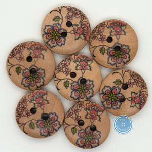 (3 pieces set) 15mm-2hole Wooden Button with Print Pattern