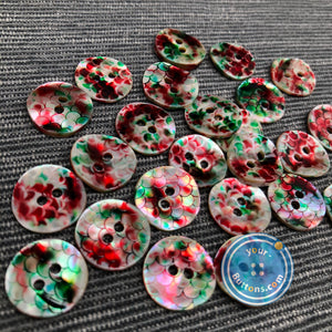 (3 pieces set) 14mm Abalone shell button with pattern look red