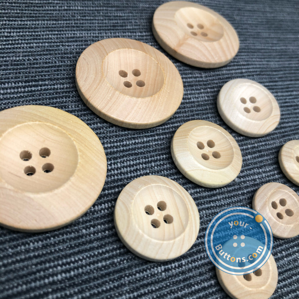 Wide Rim Natural Button (3 pieces set) 15mm,20mm & 30mm 4hole natural wooden button big rim ...