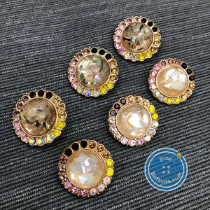 (2 pieces set) 18mm,23mm & 25mm Mother of pearl with gems gold shank button