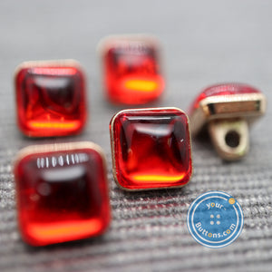 (3 pieces set) Red gem square metal shank button