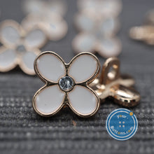 Load image into Gallery viewer, (3 pieces set) 12mm Cute Tiny 4-leaf white flower with gems shank button
