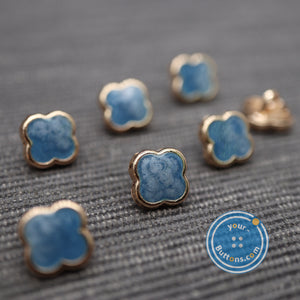 (3 pieces set) 10mm Tiny 4-leaf flower cloudy sky blue color shank button