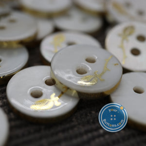 (3 pieces set) 11.5mm shell button with gold rose