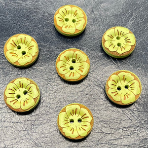 (3 pieces set) 15mm Wooden button with painted green flower