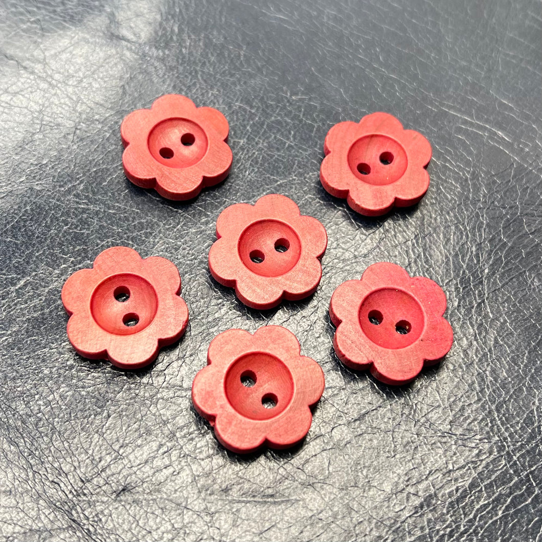 (3 pieces set) 18mm Wooden Flower shape button in Red